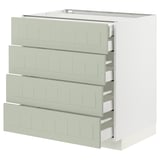 Un meuble de cuisine METOD vert avec quatre tiroirs et un cadre blanc, au design moderne et fonctionnel.