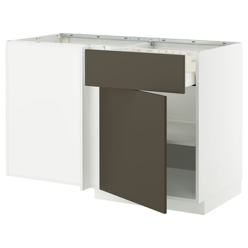 Unité de cuisine moderne : METOD. Blanc et brun foncé. Étagères, design épuré.