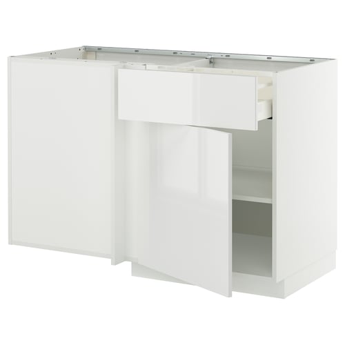 Un meuble de cuisine METOD blanc à haute brillance. Son rectangulaire est doté d’une étagère et de compartiments réglables.