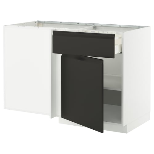 Meuble de cuisine blanc METOD avec tiroir et porte upplöv noirs, design moderne et élégant.