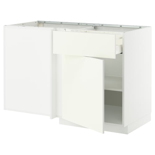 Un meuble de cuisine ikea METOD blanc dans un style moderne et minimaliste avec une forme rectangulaire et un rangement par étagères.