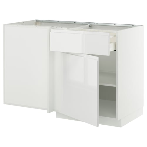 Armoire de cuisine METOD blanche, design moderne et brillant, de forme rectangulaire, avec section ouverte.
