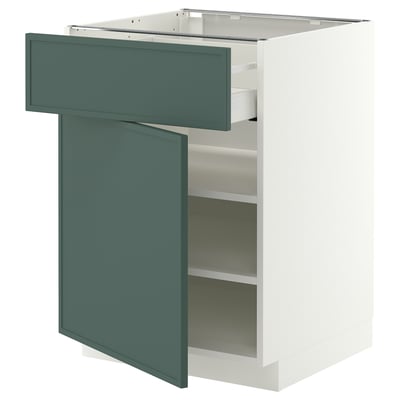 METOD / MAXIMERA Élément bas avec tiroir/porte, blanc/Aspudden gris-vert foncé, 60x60 cm