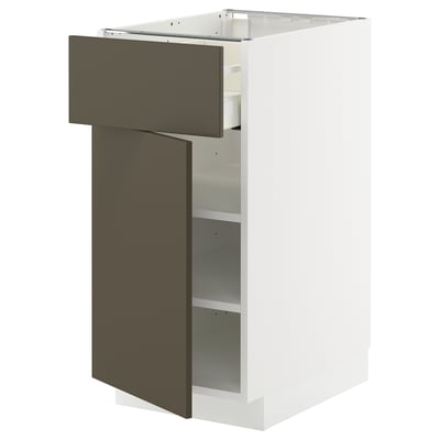 Armoire de cuisine METOD en blanc avec porte gris-brun, forme rectangulaire.