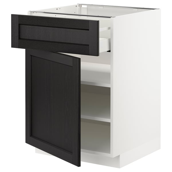 Armoire de cuisine METOD en bois foncé avec porte, tiroir et étagères réglables.