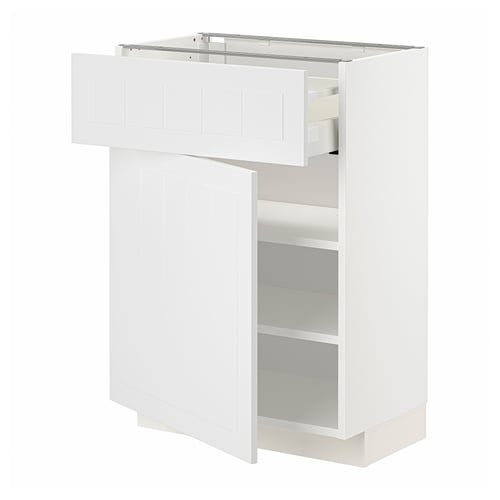 Armoire de cuisine blanche METOD, design moderne avec étagères réglables et tiroir à fermeture douce.