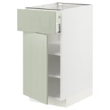 Armoire de cuisine Ikea METOD en vert avec étagères réglables et tiroir lisse.