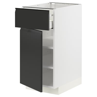Meuble de cuisine METOD, blanc avec porte noire, design plat, style moderne.
