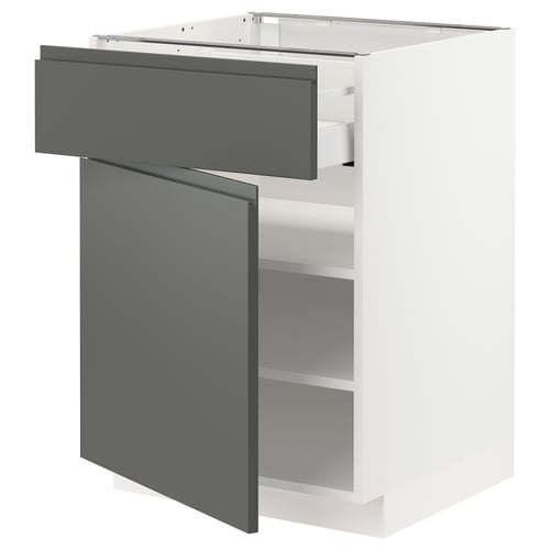 Meuble de cuisine METOD, gris foncé, blanc, moderne, deux étagères, un tiroir.