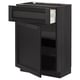 Armoire de cuisine en bois noir avec porte ouverte et tiroir, finition bois foncé.