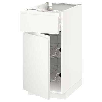 L’image montre une armoire de cuisine METOD blanche avec des tiroirs ouverts et un design lisse et minimaliste.
