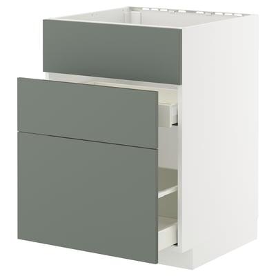 Armoire de cuisine METOD moderne gris-vert avec des tiroirs lisses et coulissants et un design élégant et minimaliste.