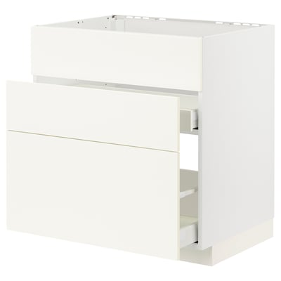 Meuble de cuisine Ikea METOD en blanc avec tiroirs lisses, forme rectangulaire.