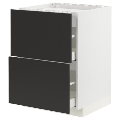 Meuble de cuisine METOD, blanc et noir, design moderne, 2 grands tiroirs.