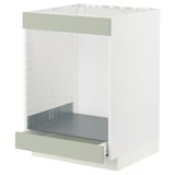 Armoire de cuisine METOD, blanche avec des accents verts, design ouvert, étagère en métal.