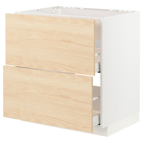 Meuble de cuisine METOD, tiroirs en bois blanc et clair, 3 tiroirs.