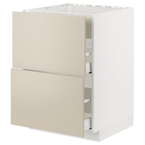 Cette image montre une armoire de cuisine METOD beige avec deux tiroirs et une finition lisse.