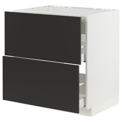 Armoire de cuisine moderne en noir et blanc avec deux tiroirs, faisant partie du système ikeas METOD.