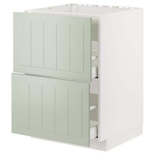 Meuble de cuisine METOD, vert clair, composé de deux tiroirs et de deux portes d’armoire au design simple et rectangulaire.