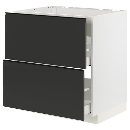 Armoire de cuisine moderne noire METOD avec tiroirs lisses et poignées intégrées.