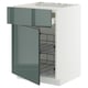 Armoire de cuisine moderne du système METOD, façades en kallarp gris-vert, carrée avec étagères en fil de fer.