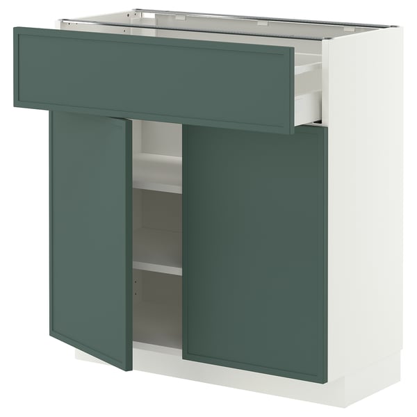 METOD / MAXIMERA Élément bas tiroir/2 portes, blanc/Aspudden gris-vert foncé, 80x37 cm