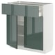 Armoire de cuisine METOD avec façades en kallarp gris-vert brillant, avec plusieurs tiroirs et étagères, design moderne et robuste.