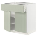 Armoire de cuisine METOD avec façades en stensund vert, étagères réglables et tiroir moyen.