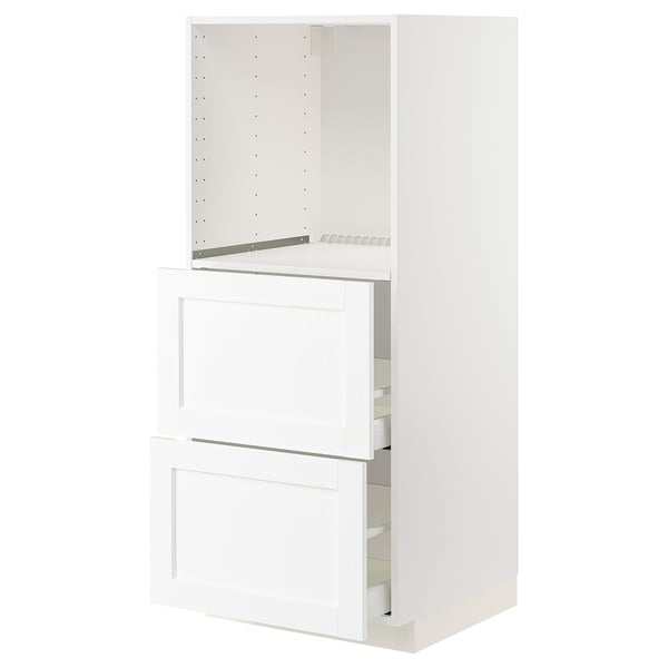 Armoire de cuisine METOD blanche avec tiroirs coulissants et étagère réglable.