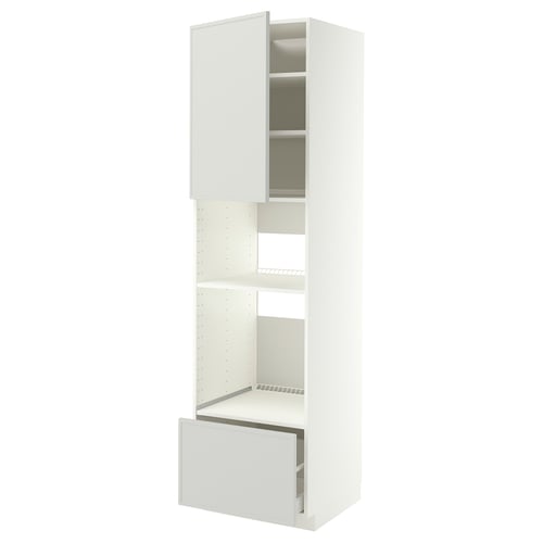 METOD / MAXIMERA Élément haut pr appareils encastrés, blanc/Aspudden gris clair, 60x60x220 cm