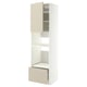 Un meuble de cuisine METOD blanc et beige avec des étagères ouvertes. L’armoire est haute, lisse, minimaliste, avec un tiroir retirable et des étagères réglables.