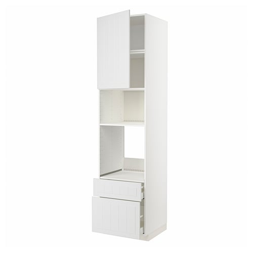 Meuble de cuisine blanc METOD avec armoires, étagères et tiroirs. Design artisanal et moderne.