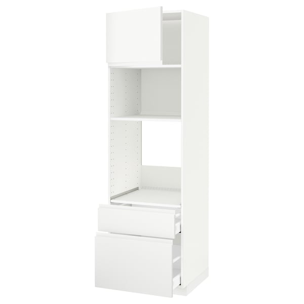 Meuble de cuisine METOD en blanc avec tiroirs et étagères, design moderne et élégant.