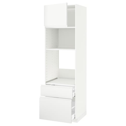 Meuble de cuisine METOD en blanc avec tiroirs et étagères, design moderne et élégant.