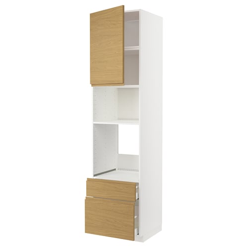 Une armoire de cuisine METOD blanche avec des portes de couleur chêne et un design minimaliste.