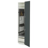 Une armoire de cuisine METOD ouverte gris-vert avec des étagères et des tiroirs.