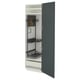 Armoire ouverte, gris-vert, étagères en métal, cloisons réglables, tiroirs à fermeture douce.