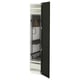 Armoire de cuisine METOD noire avec bords biseautés, ouverte pour l’affichage du rangement.