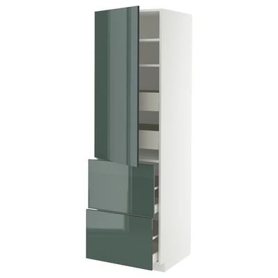 Armoire de cuisine moderne METOD avec portes en kallarp gris-vert brillant, haute, élégante et contemporaine.