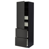 Armoire de cuisine METOD noire moderne avec tiroirs lisses, finition mate et charnières à fermeture douce.