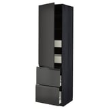 Armoire noire mate avec tiroirs et étagères, design moderne.