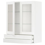 Armoire de cuisine blanche METOD avec portes et tiroirs en verre.