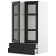 Option : Armoire de cuisine teintée noire avec portes en verre et deux tiroirs. Style traditionnel moderne, cadre en bois de frêne robuste.