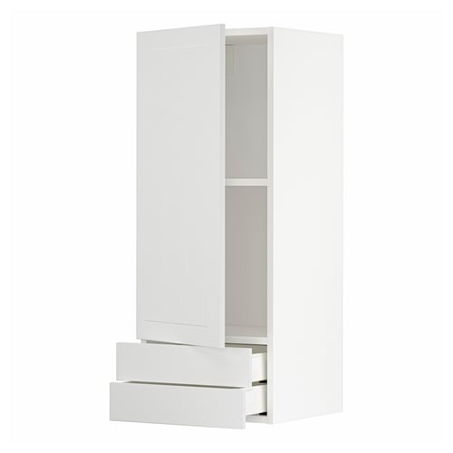 Unité de cuisine METOD blanche avec porte ouverte et tiroirs.