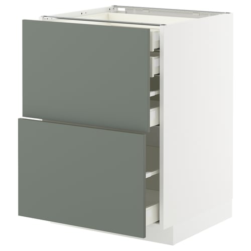 Une armoire METOD gris-vert avec des tiroirs blancs, qui fait partie du système de cuisine ikea.