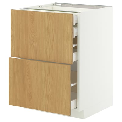 Superbe armoire de cuisine avec tiroirs en bois et cadre blanc-