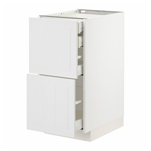 Armoire de cuisine METOD blanche avec tiroirs verticaux, design à panneaux.