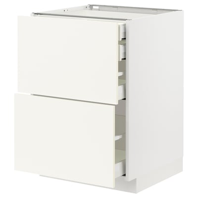 Une armoire de cuisine METOD en blanc, dotée de plusieurs tiroirs avec un design moderne et élégant.