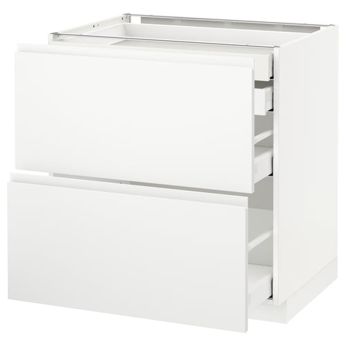 Un meuble de cuisine ikea METOD blanc avec plusieurs tiroirs. Son design moderne, ses façades de tiroirs élégantes et minimalistes.