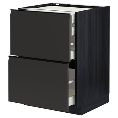 Armoire de cuisine noire moderne avec 3 tiroirs coulissants.